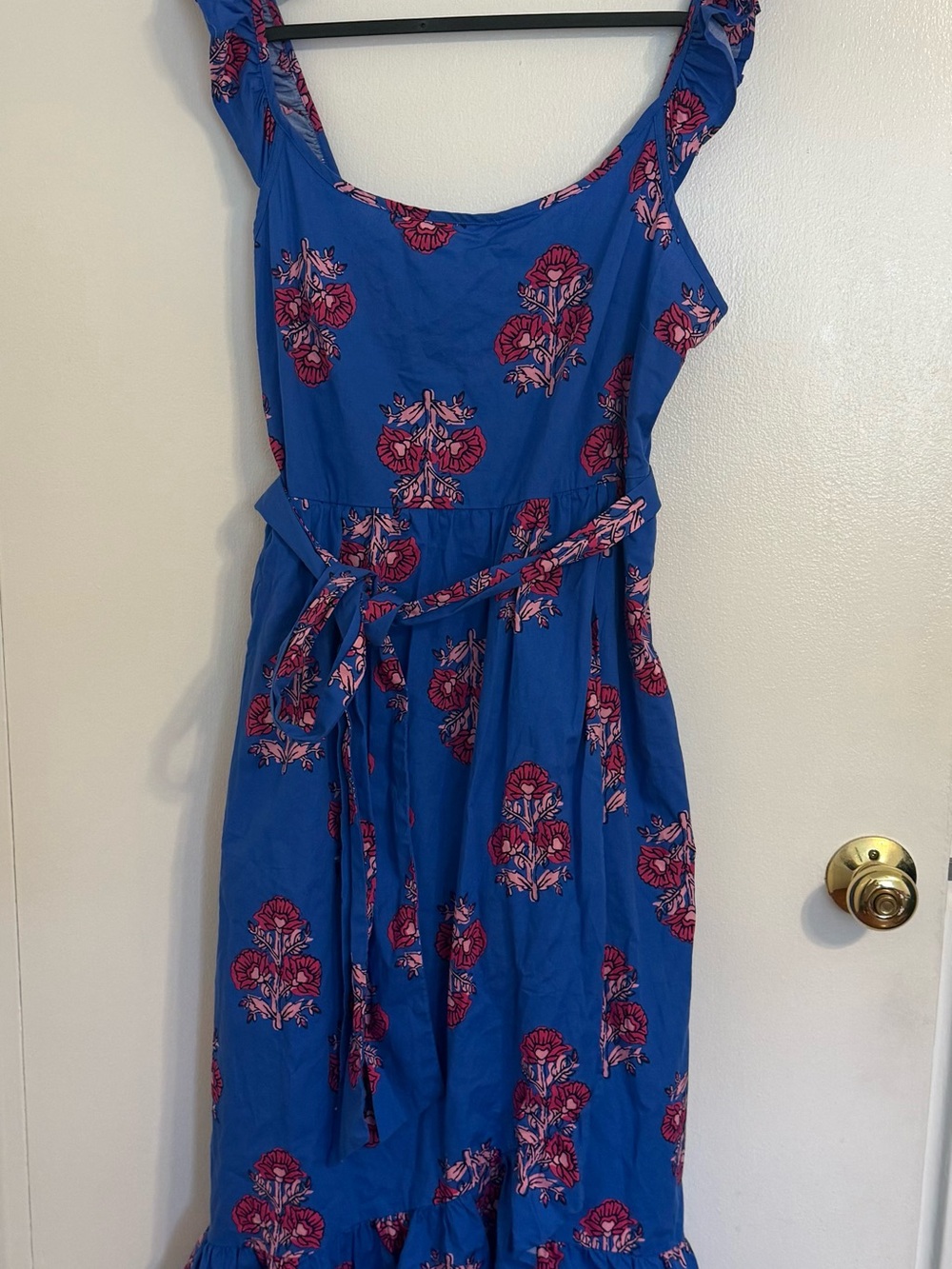 NWOT J. Crew Blue Floral Midi Dress with Pink Print Large